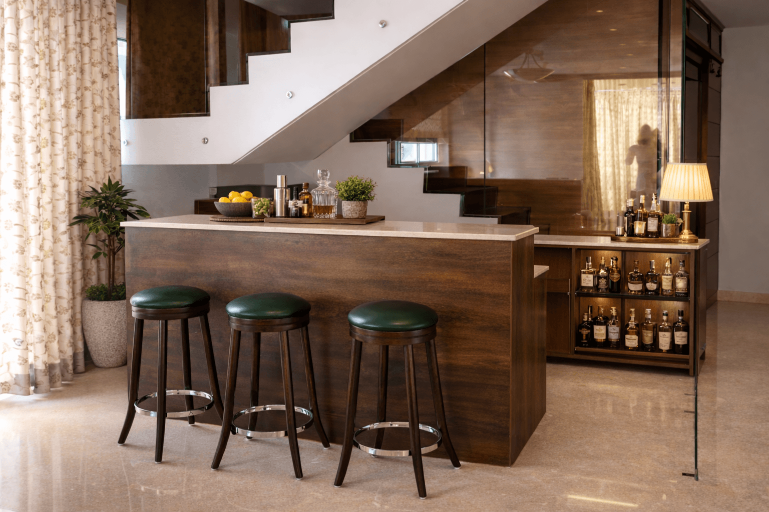 Bar Tucked Under the Staircase: A Smart Entertaining Corner